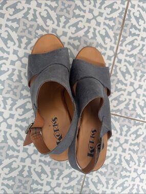 Kork-Ease Gray Suede Open-Toe Platform Slingback Sandals